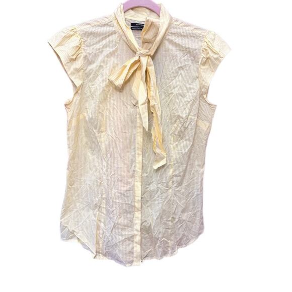 Club Monaco‎ Bow Neck Daffodil Blouse Button Striped Flutter Sleeve Size Large - Picture 6 of 10